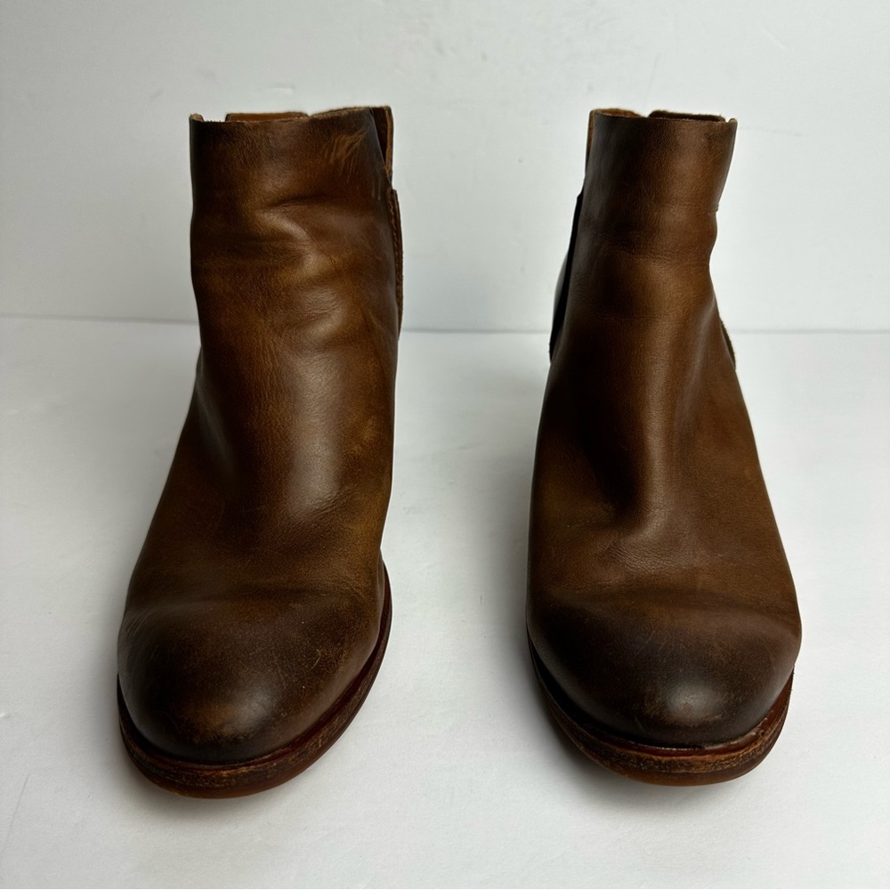 Kork-Ease Chandra Brown Leather Ankle Boots Women's Sz 9.5 Stacked Wooden Heel - Picture 3 of 10